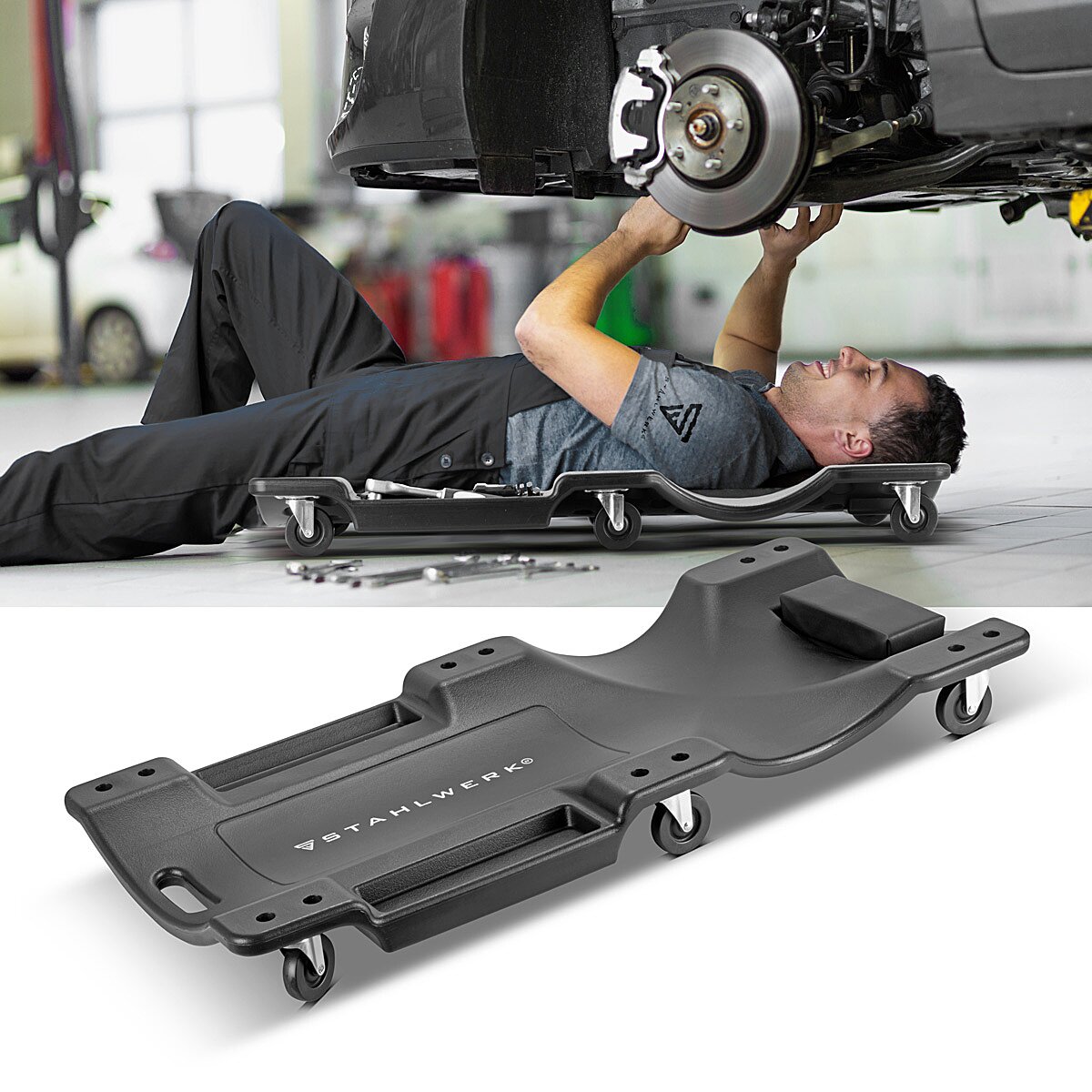 Steelworks CAR ROLLERBOARD RC-40 ST con capacidad de carga de 500 kg y 6 rodillos móviles, tablero de rollo de ensamblaje ergonómico | Salón de montaje | Taller Troll Board | Taller tumbonal hecho de plástico robusto