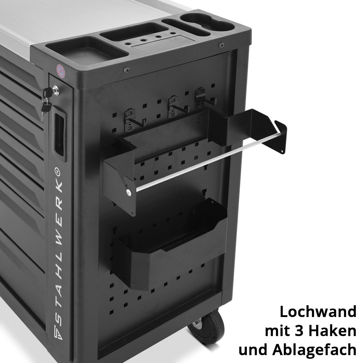 STAHLWERK Werkstattwagen PHOENIX bestückt mit 262 Premium-Werkzeugen aus Chrom-Vanadium abschließbarer Werkzeugwagen | Profi Montagewagen mit 7 Schubladen, Seitenauszug und gummierten Long-Life-Rollen