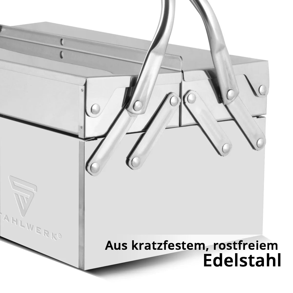 Stahlwerk toolbox made of stainless steel | Metal tool box, extendable on the side | High quality toolbox empty with 5 compartments | Space-saving tool organizer without tools