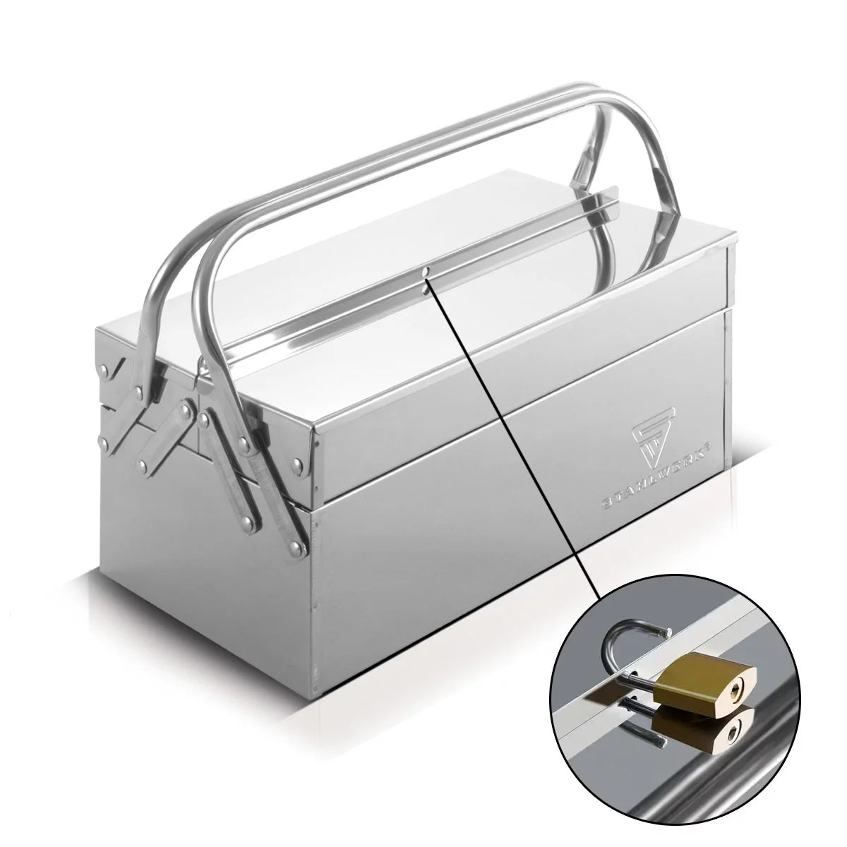 Stahlwerk toolbox made of stainless steel | Metal tool box, extendable on the side | High quality toolbox empty with 5 compartments | Space-saving tool organizer without tools