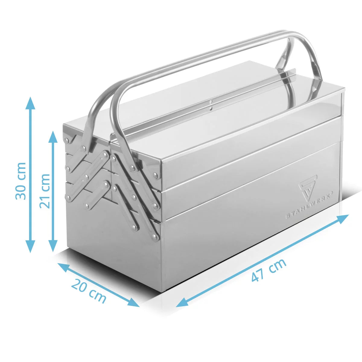 Toolbox Stahlwerk realizzato in acciaio inossidabile | Cassetta degli attrezzi in metallo, estendibile sul lato | Cassetta degli attrezzi di alta qualità vuota con 5 compartimenti | Organizzatore di strumenti per risparmio spaziale senza strumenti