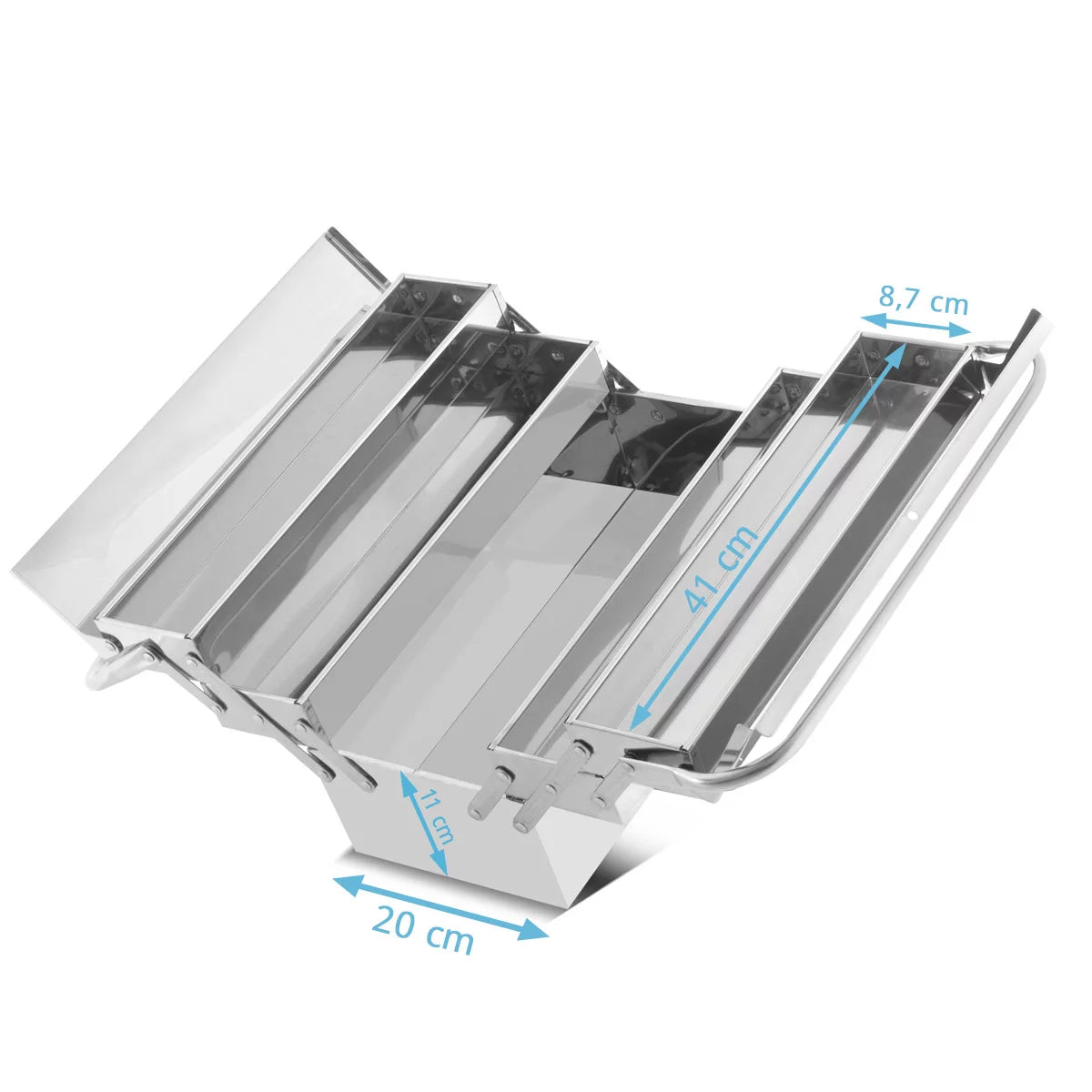 Stahlwerk toolbox made of stainless steel | Metal tool box, extendable on the side | High quality toolbox empty with 5 compartments | Space-saving tool organizer without tools