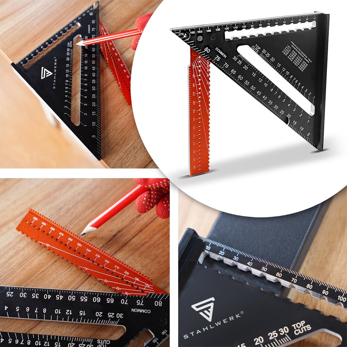 Triangle d'angle de l'usine en acier avec un couteau au plafond en aluminium d'attaque | Triangle d'angle Matt | Zimmermannswinkel | Angle multifonctionnel pour une mesure précise, des déchirures, du marquage et du dessin