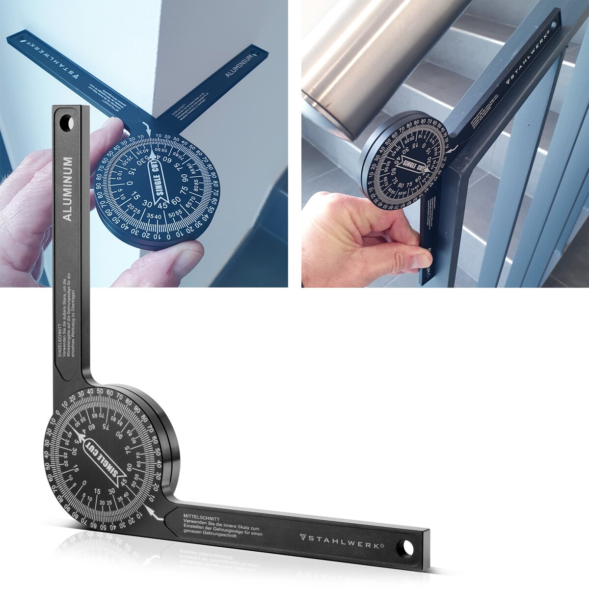 Steel mechanism vertebral knife 360 ​​° degrees aluminum miter cure knife | Angle measuring device | Face | Winkellineal | Goniometer | Measurement tool for precise miter cuts