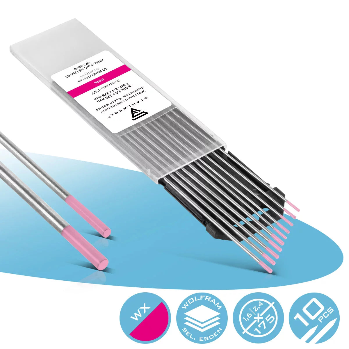 STAHLWERK Wolframelektroden / Schweißelektroden WX Pink 1,6 + 2,4 mm je 5 im praktischen 10er Set