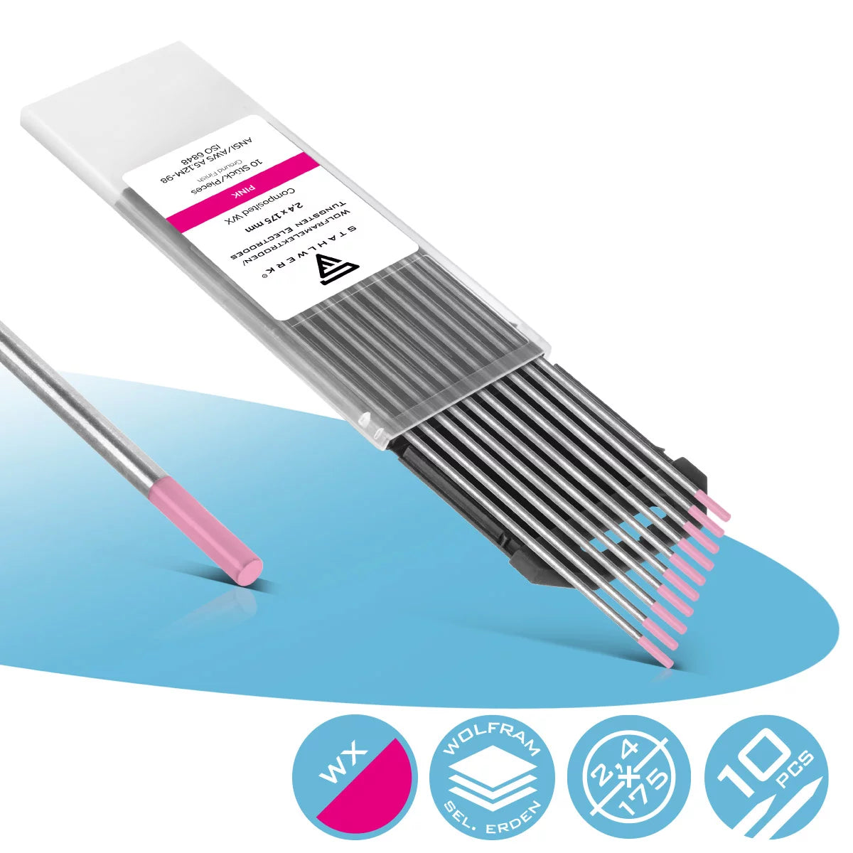 STAHLWERK Wolframelektroden / Schweißelektroden WX Pink 2,4 x 175 mm im praktischen 10er Set