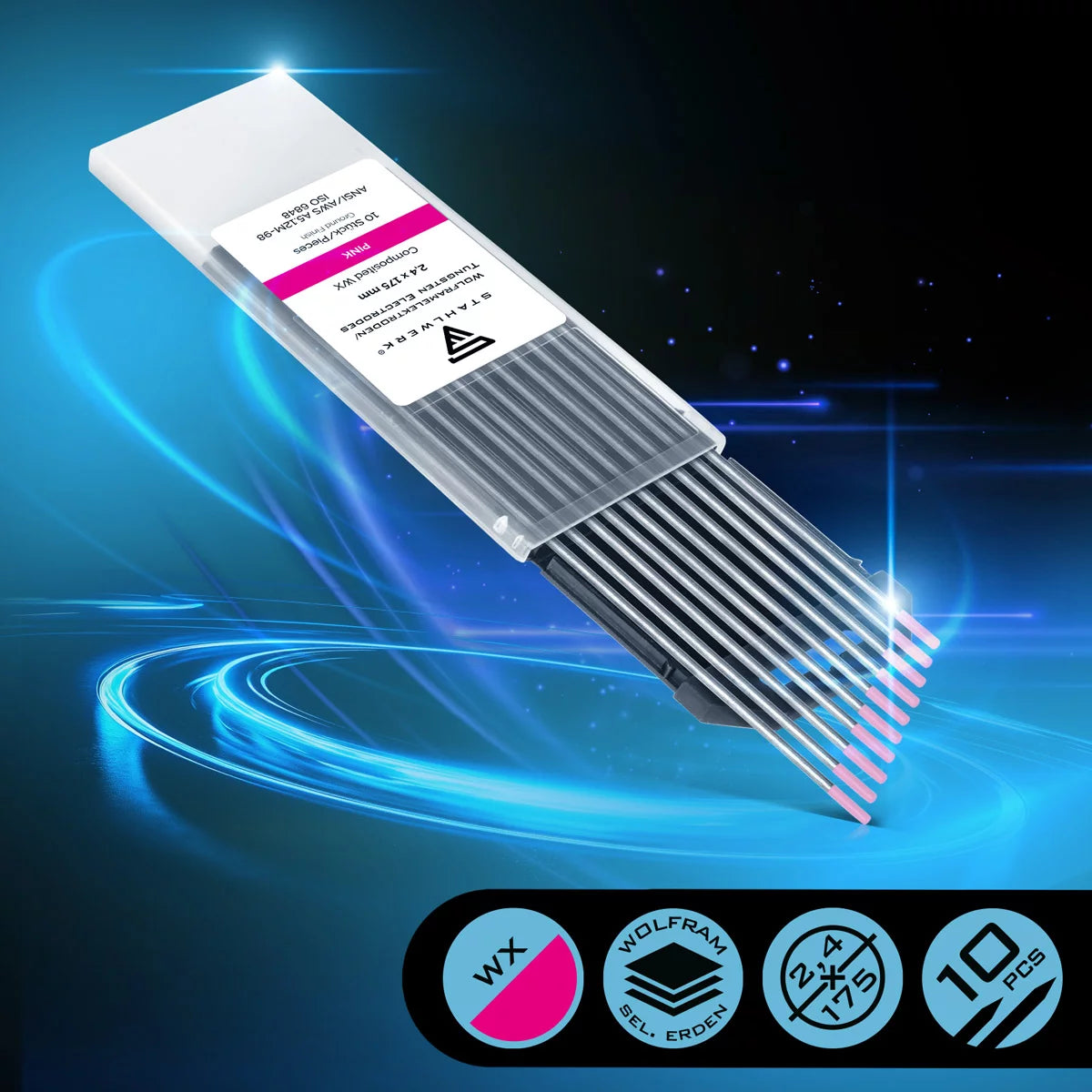 STAHLWERK Wolframelektroden / Schweißelektroden WX Pink 2,4 x 175 mm im praktischen 10er Set