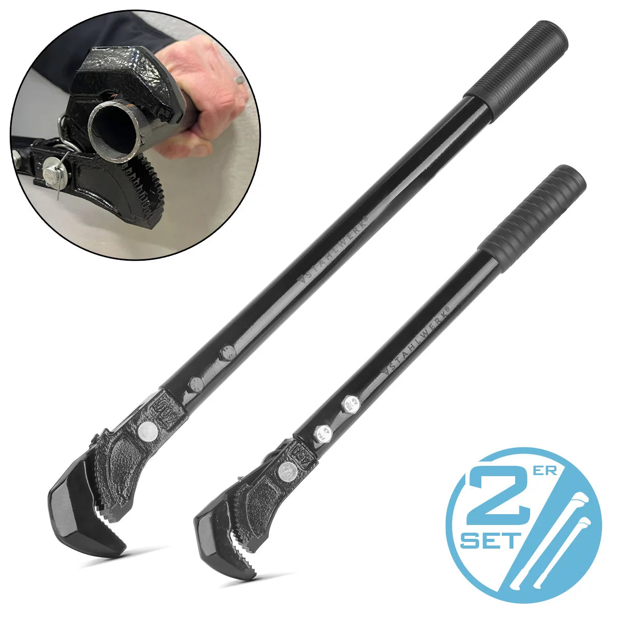 Steelworks Zonge key 2 Set 450/600 mm (18 "/24") Self -adjusting pipe tongs | Pipe key | Monta key | Rohrdeher | Quick key | Multifunctional key made of chrome vanadium