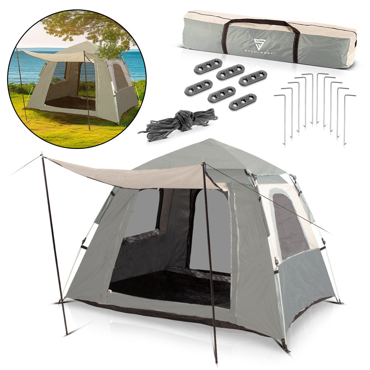 Tente de camping en acier Z-210 x 160 cm Tent pop-up auto-construction | Tent Wurf | Igluzelt | Tente pliante | Tent à dôme | Tente de randonnée | Tente pour 1-2 personnes, y compris le sac de transport