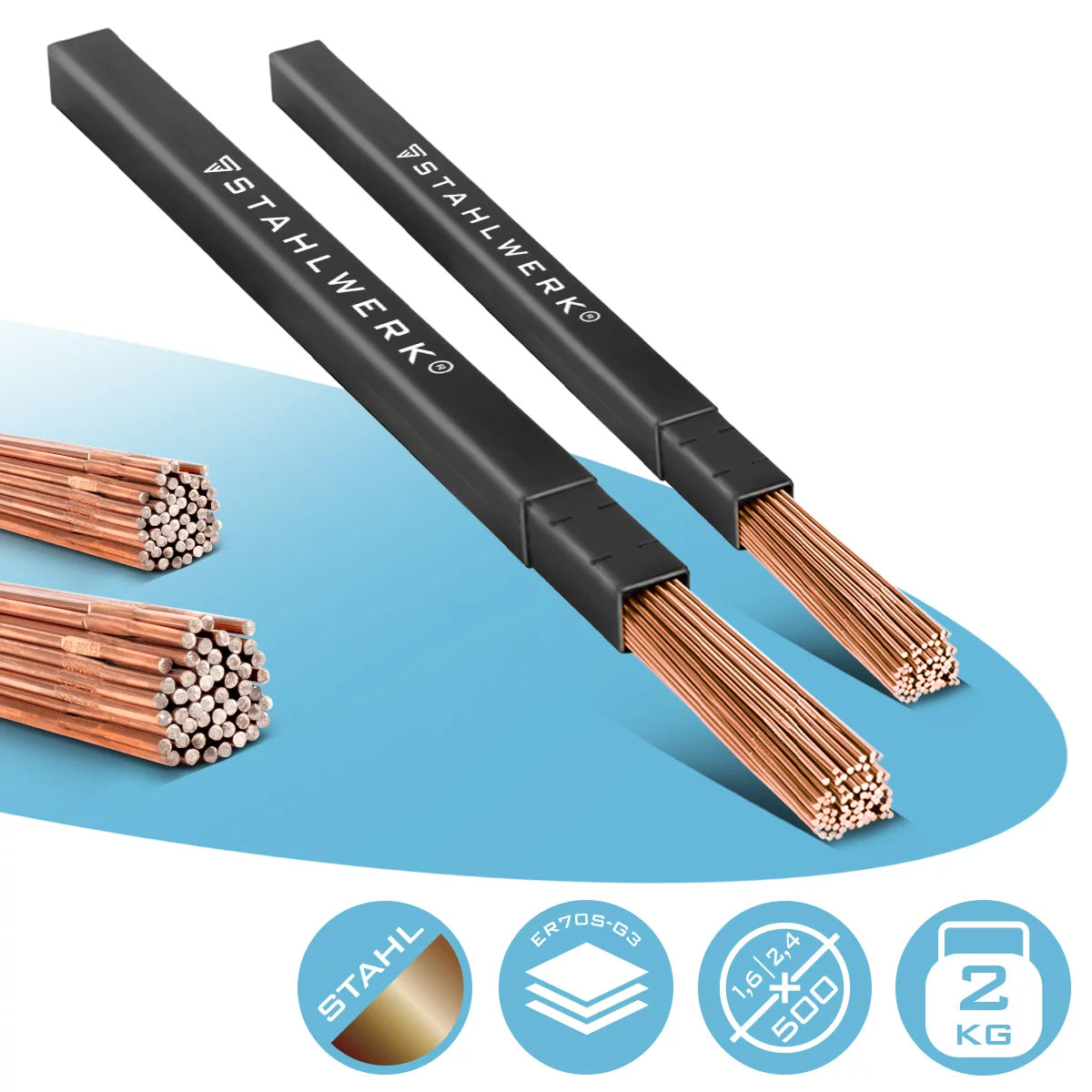 Steelworks WIG welding sticks Set ER70S-G3 Steel / Ø 1.6 and Ø 2.4 x 500 mm 2 kg including storage box