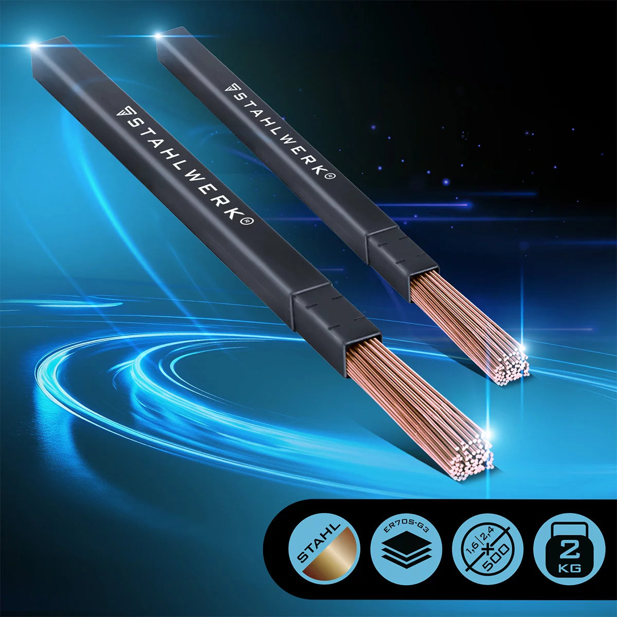 Steelworks WIG welding sticks Set ER70S-G3 Steel / Ø 1.6 and Ø 2.4 x 500 mm 2 kg including storage box