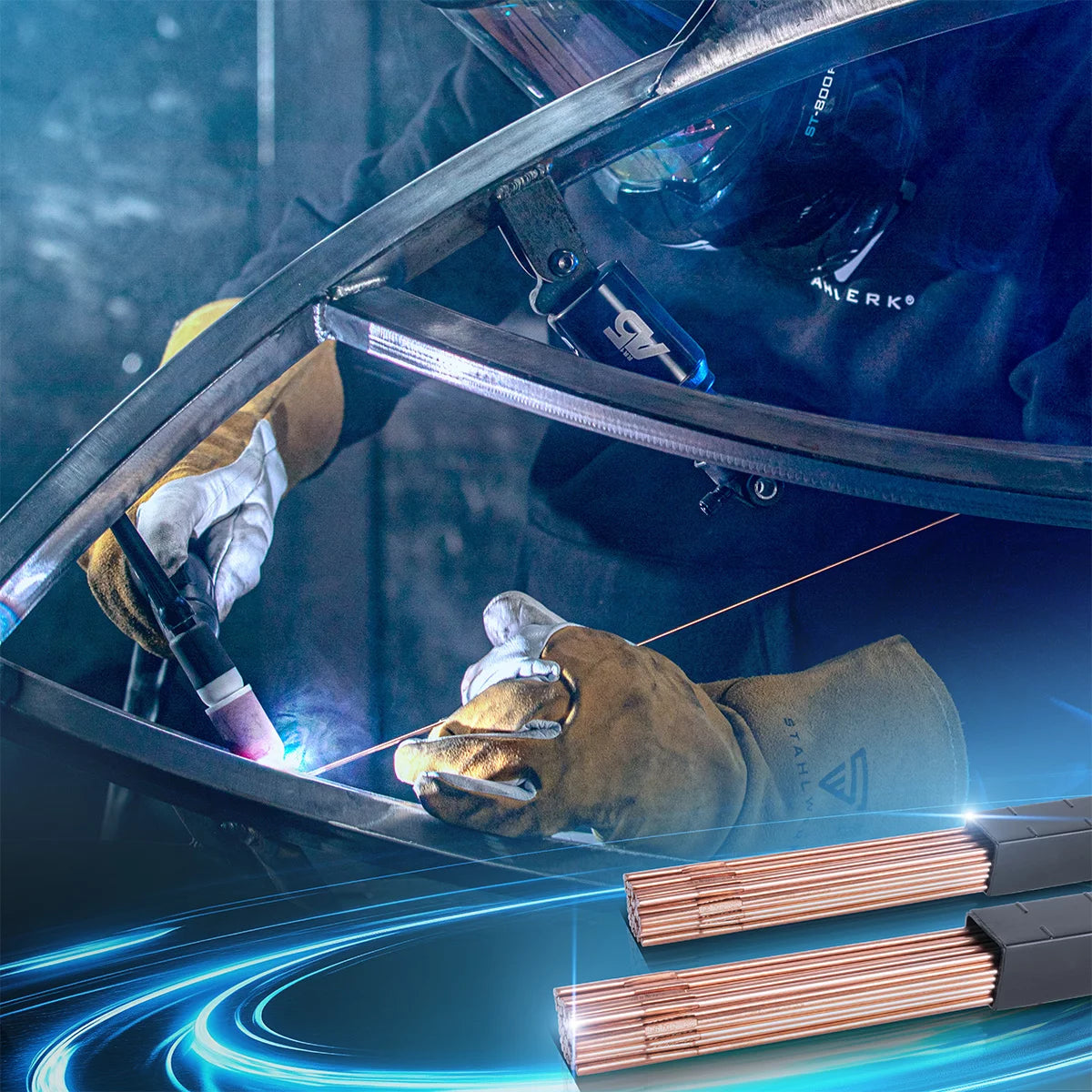 Steelworks WIG welding sticks Set ER70S-G3 Steel / Ø 1.6 and Ø 2.4 x 500 mm 2 kg including storage box