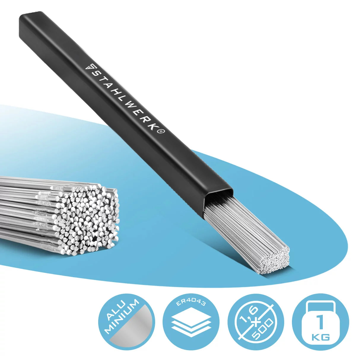 Steelworks WIG welding sticks ER4043SI5 aluminum updated / Ø 1.6 mm x 500 mm / 1.0 kg / including storage box