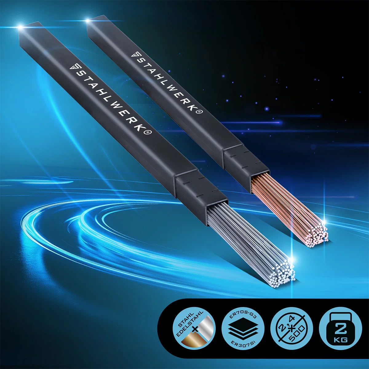 Steelworks WIG welding sticks steel / stainless steel / Ø 2.5 / 2.4 mm x 500 mm in the practical set / 1 kg / including storage box