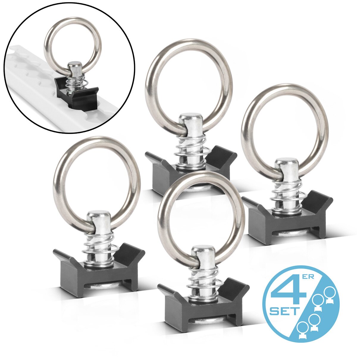 STAHLWERK Zurrösen 4er Set Fitting | O-Ring | Ösen | Zurrringe für Airlineschienen | Zurrschienen | Befestigungsschienen zur Ladungssicherung beim Transport