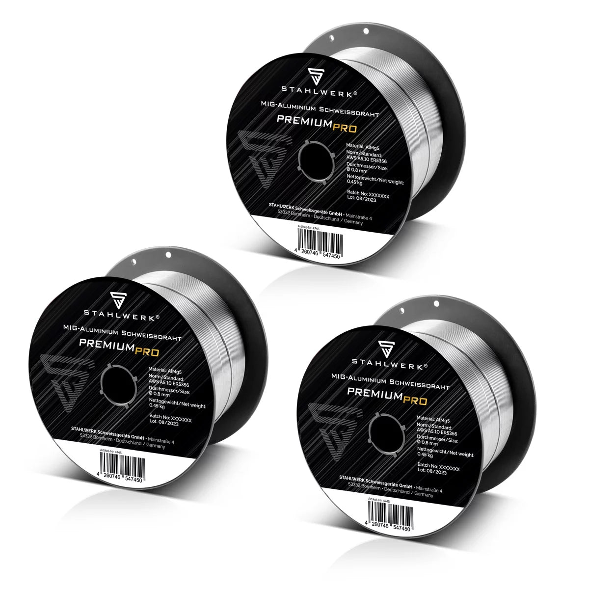 Molino de acero 3 x MIG MAG ALUMINUM ALUMINUM ALIMENTO ER5356 (ALMG5) 0.8 mm 0.45 kg Rollo de alambre | Bobina de alambre | Material adicional | Alambre de sudor universal | Electrodo de alambre sólido