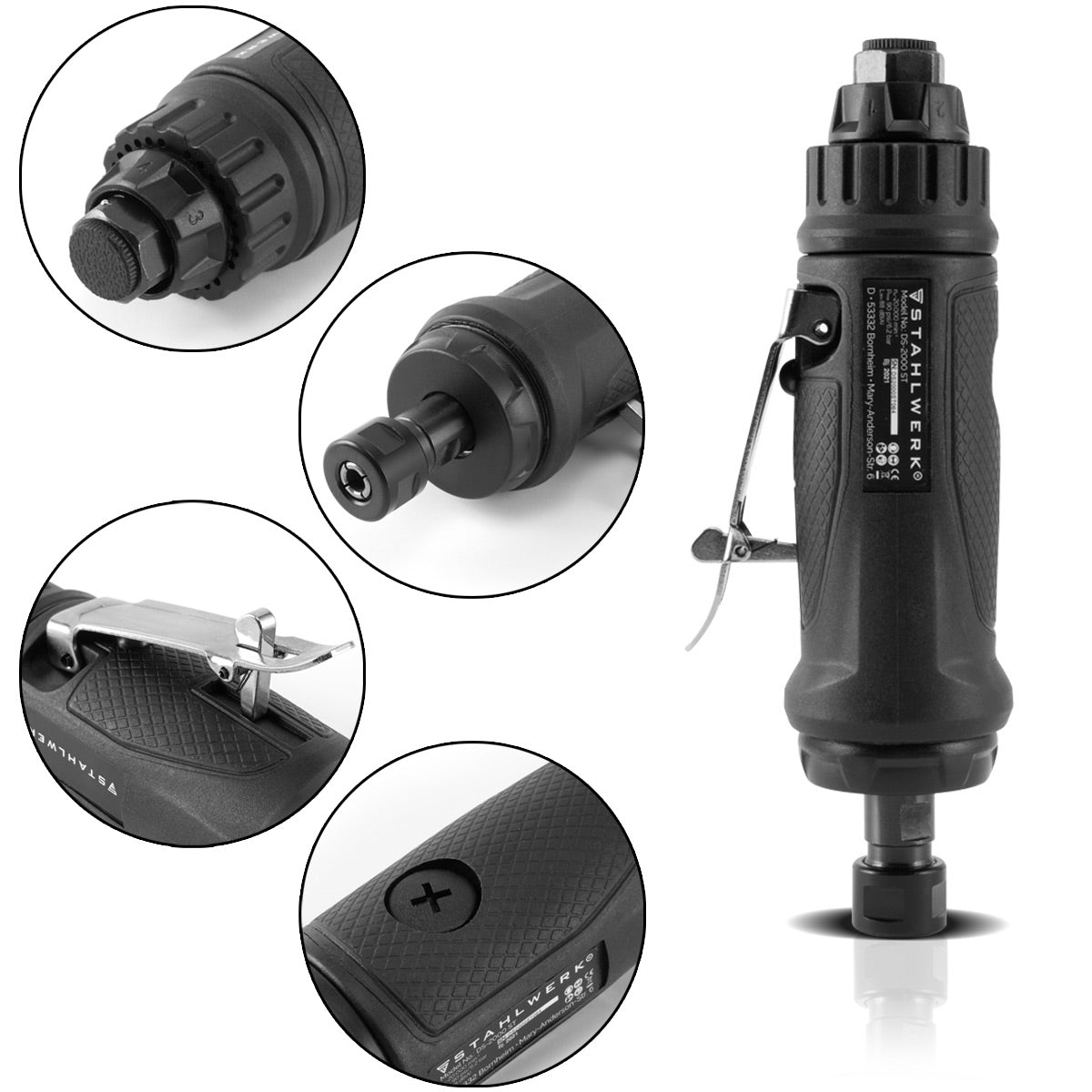 STAHLWERK DS-2000 ST Professioneller Druckluft-Stabschleifer und Mehrzweckschleifer zum Polieren, Fräsen, Gravieren und Schleifen