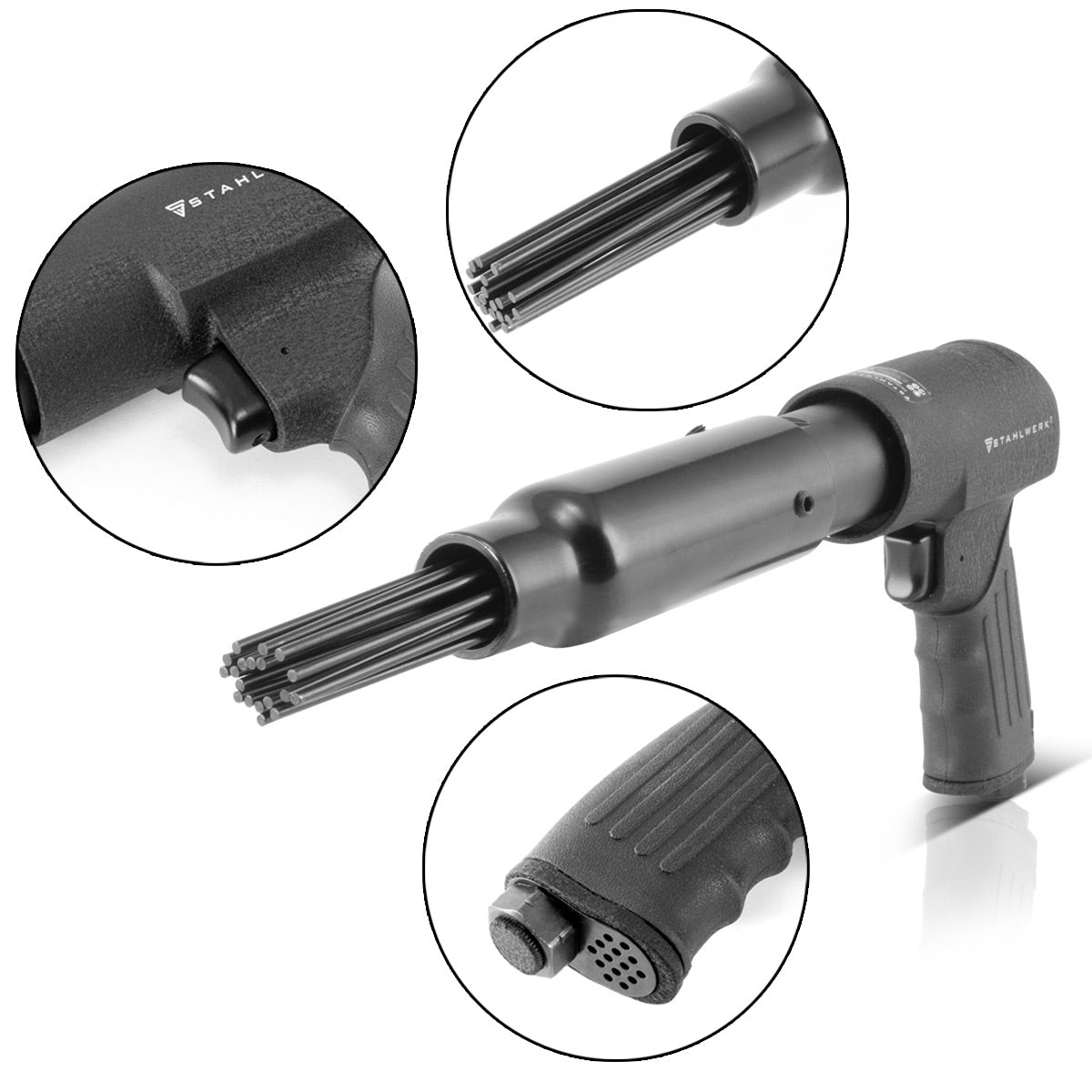 STAHLWERK DNE-400 ST professioneller Druckluft-Nadelentroster mit einem Trommelhub von 14 mm und 4.000 Schlägen pro Minute für Werkstatt und Industrie