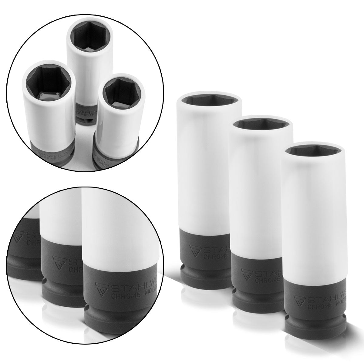 STAHLWERK Steckschlüssel-Satz 1/2 Zoll 3 hochwertige Schlagnüsse 17, 19, 21 mm aus galvanisiertem Chrom Molybdän Stahl