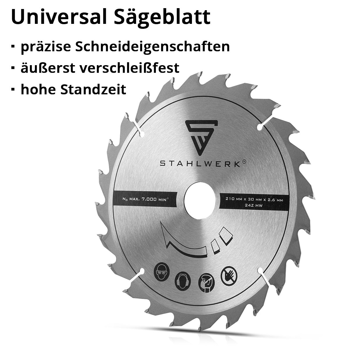 STAHLWERK Universal Sägeblatt 210 x 2,6 / 30 mm mit 25,4 mm Adapterring, für KS-210 ST Trennsäge und vergleichbare Geräte mit entsprechender Aufnahme hervorragende Schneideigenschaften, verschleißfest und langlebig