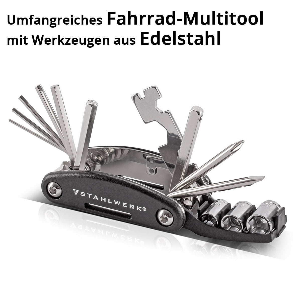 STAHLWERK Multitool / Multifunktionswerkzeug / 16 in 1 Fahrrad Reparaturwerkzeug / Radwerkzeug für unterwegs