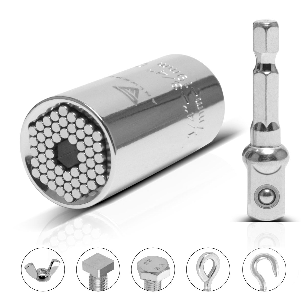 STAHLWERK Universal-Steckschlüssel 7-19 mm Multifunktionsnuss für 3/8" Ratschen inklusive Adapter für Akku-und Elektrobohrmaschinen