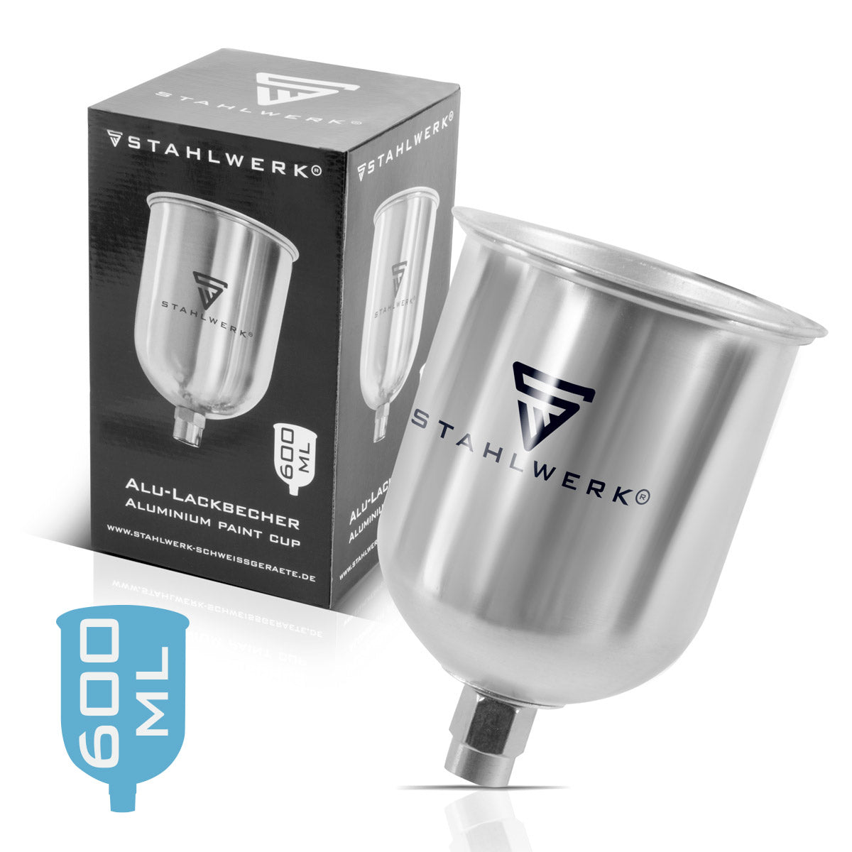 STAHLWERK Alu Lackbecher / Fließbecher 600 ml Farbbecher für Lackierpistole / Spritzpistole / Sprühpistole / Spraypistole