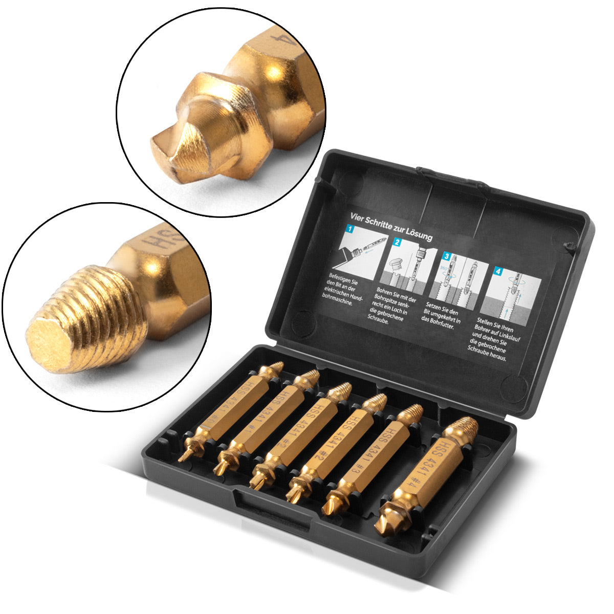 Steelworks left outlet / screw remover / damaged screws outlet 6 Set / hardened HSS steel