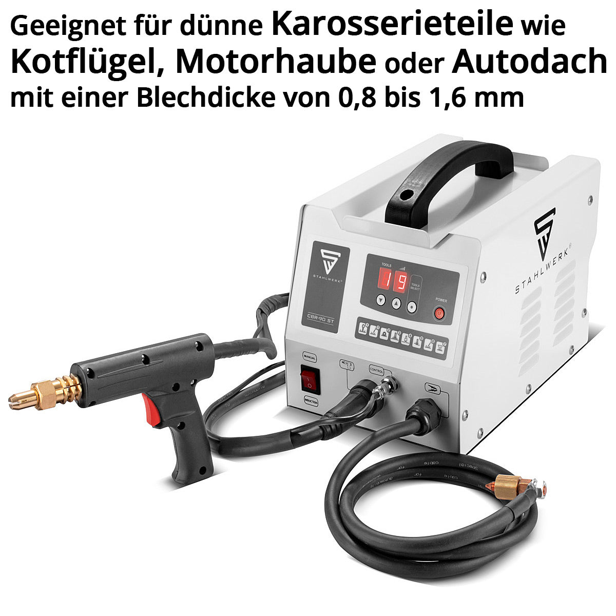 STAHLWERK Ausbeulspotter CBR-90 ST mit 3.000 W und 230 V Smart Repair Ausbeul-Set / Dellenlifter / Punktschweißgerät / Ausbeulwerkzeug / Schweißpistole zur professionellen Reparatur von Kfz Karosserien