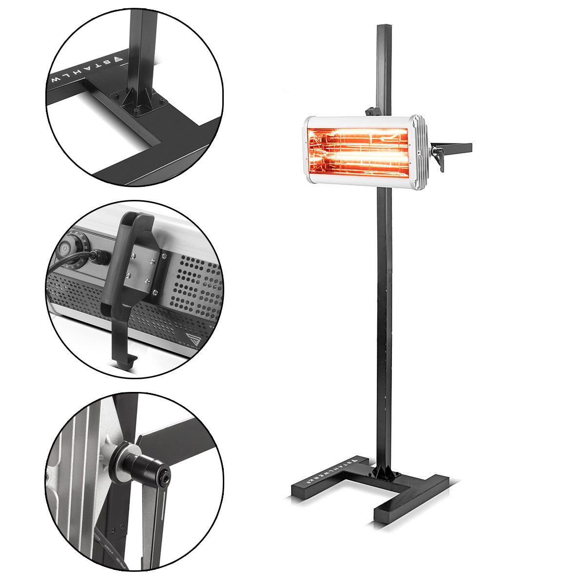 STAHLWERK Infrarot Lacktrockner IL-1200 ST mit 1.200 Watt und Stativ, leistungsstarker Infrarottrockner / IR Strahler / IR Trockner zum professionellen Trocknen von Autolack, Grundierungen uvm.