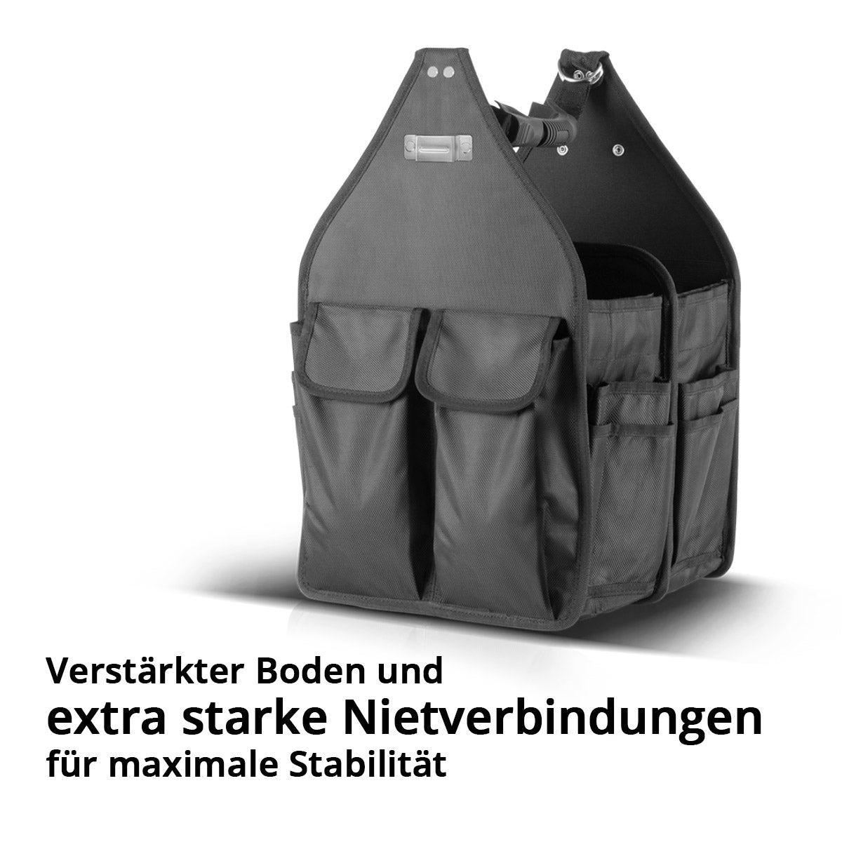 Borsa per utensili Stahlwerk con 11 tasche esterne e 2 grandi compartimenti interni con 5 tasche interne, robusto custodia per assemblaggio / borsa per utensili con manico e tracolla in tessuto durevole in poliestere