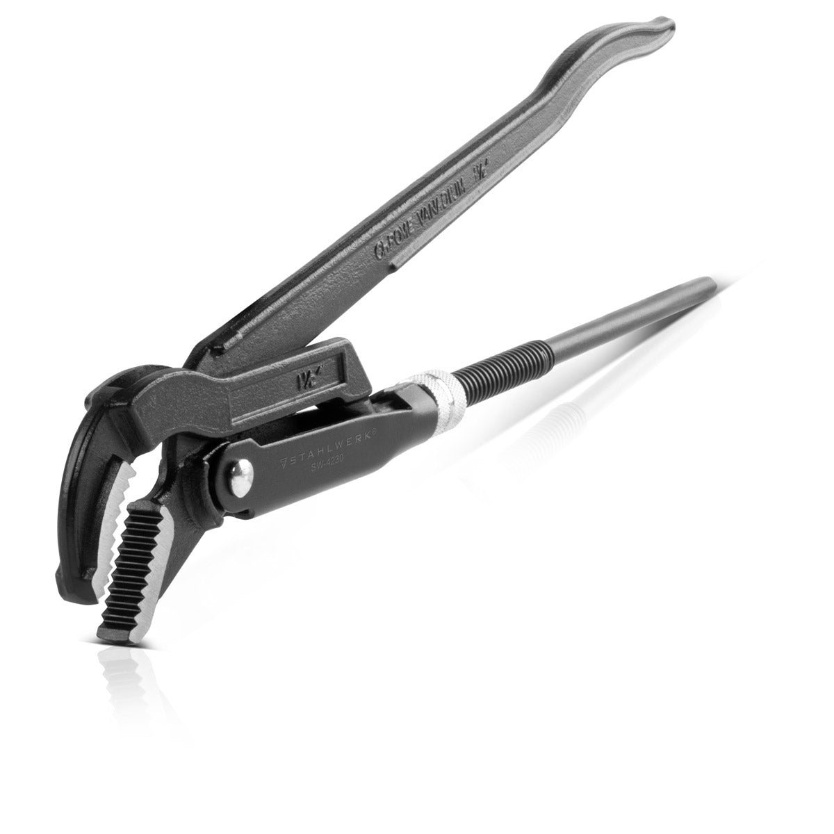 Mecanismo de acero Tubo Tip Lanks 1.5 "pulgadas (38 mm) S/45 ° Chrom-Vanadium 420 mm Papá de agua de 4 pulgadas con recubrimiento en polvo 4 pulgadas con ancho de sujeción de 60 mm, mejilla endurecida, curso curvo e interluminado escalonado