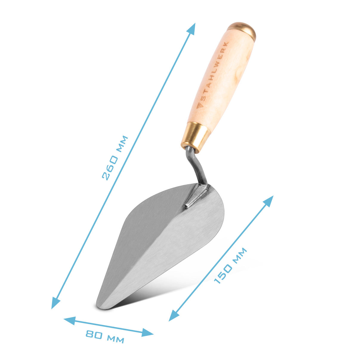 Steelworks pointed cells 150 mm, high-quality carbon steel bricklayer / cleaning cellar / triangular cellar with ergonomic handle made of natural wood