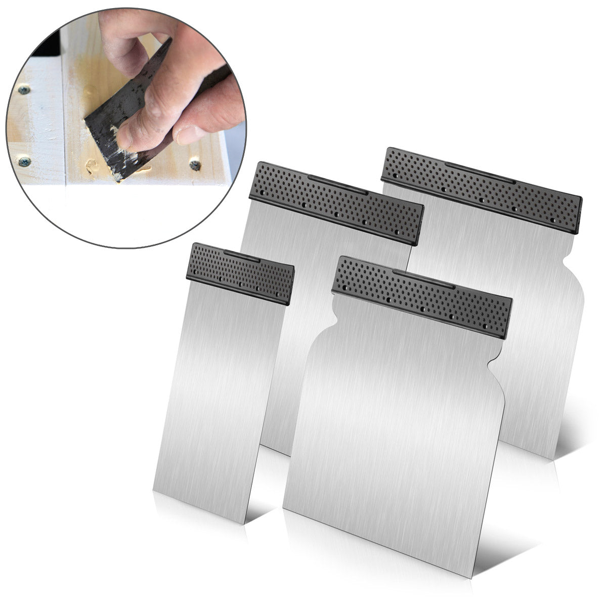 Steelworks Spatel Set 4-piece Entipers 50, 80, 100, 120 mm, universal area filler / jap filler / painting spatula with elastic and break-resistant blade made of spring band steel