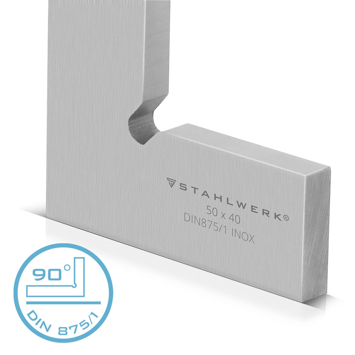STAHLWERK Flachwinkel 90° 50 x 40 mm DIN 875/1 Kontrollwinkel / Schlosserwinkel / Anschlagwinkel / Präzisionswinkel aus rostfreiem Edelstahl
