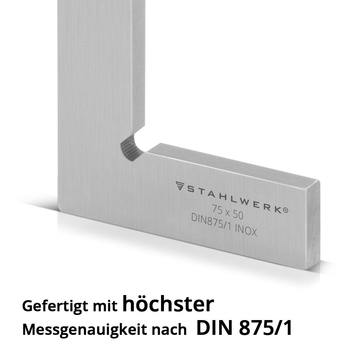 STAHLWERK Flachwinkel 90° 75 x 50 mm DIN 875/1 Kontrollwinkel / Schlosserwinkel / Anschlagwinkel aus rostfreiem Edelstahl