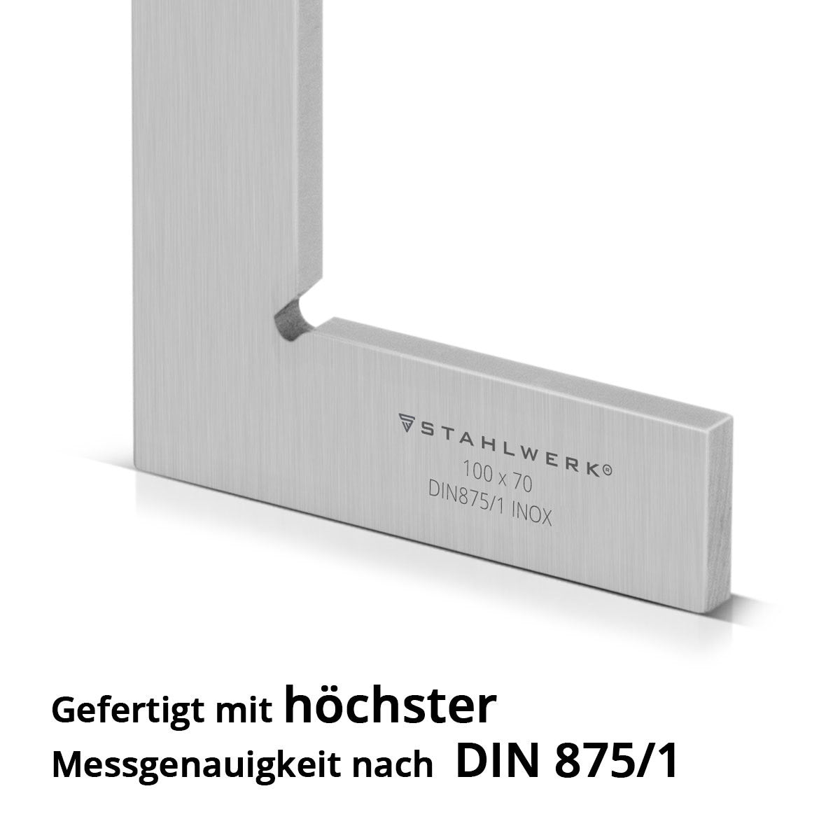 STAHLWERK Flachwinkel 90° 100 x 70 mm DIN 875/1 Kontrollwinkel / Schlosserwinkel / Anschlagwinkel / Präzisionswinkel aus rostfreiem Edelstahl