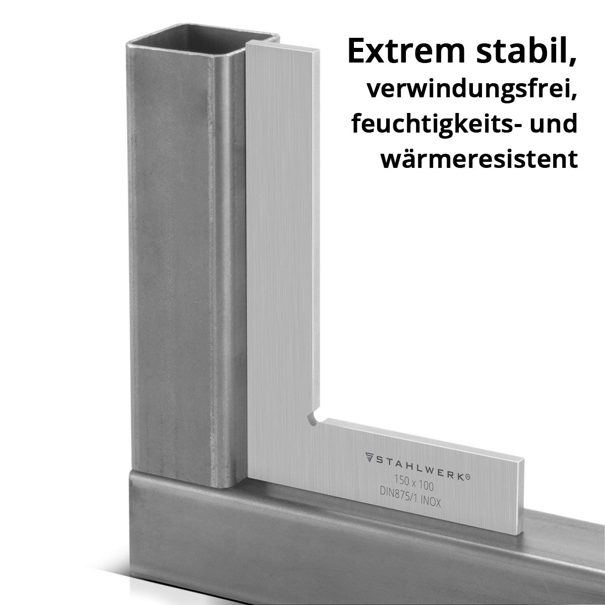 STAHLWERK Flachwinkel 90° 150 x 100 mm DIN 875/1 Kontrollwinkel / Schlosserwinkel / Anschlagwinkel / Präzisionswinkel aus rostfreiem Edelstahl