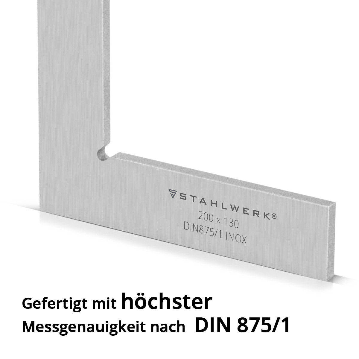 STAHLWERK Flachwinkel 90° 200 x 130 mm DIN 875/1 Kontrollwinkel / Schlosserwinkel / Anschlagwinkel / Präzisionswinkel aus rostfreiem Edelstahl