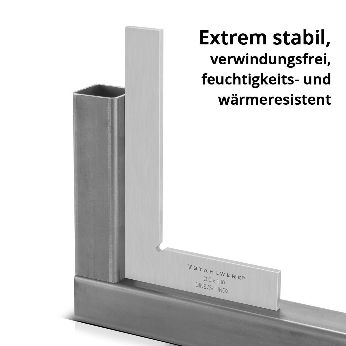 STAHLWERK Flachwinkel 90° 200 x 130 mm DIN 875/1 Kontrollwinkel / Schlosserwinkel / Anschlagwinkel / Präzisionswinkel aus rostfreiem Edelstahl