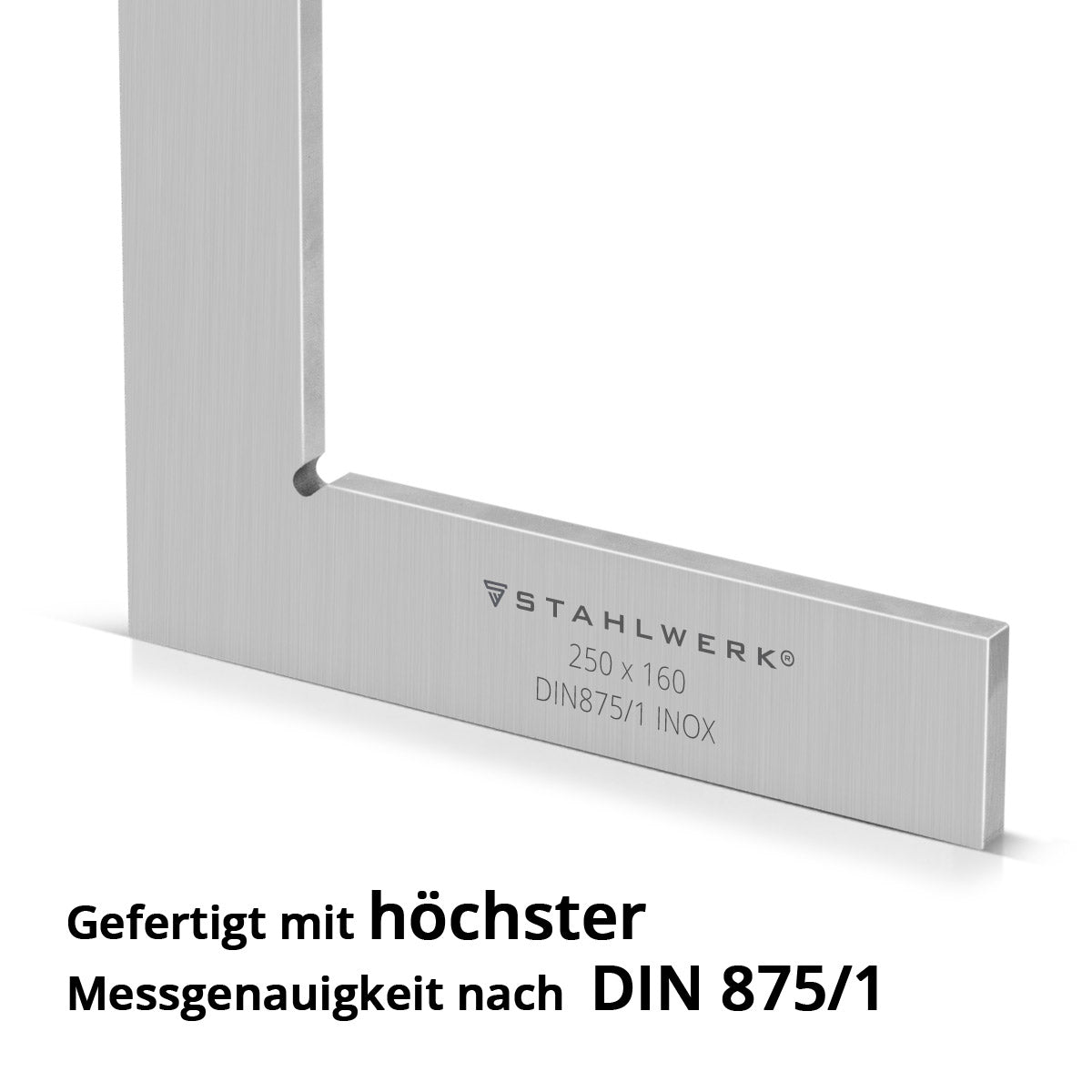 STAHLWERK Flachwinkel 90° 250 x 160 mm DIN 875/1 Kontrollwinkel / Schlosserwinkel / Anschlagwinkel / Präzisionswinkel aus rostfreiem Edelstahl