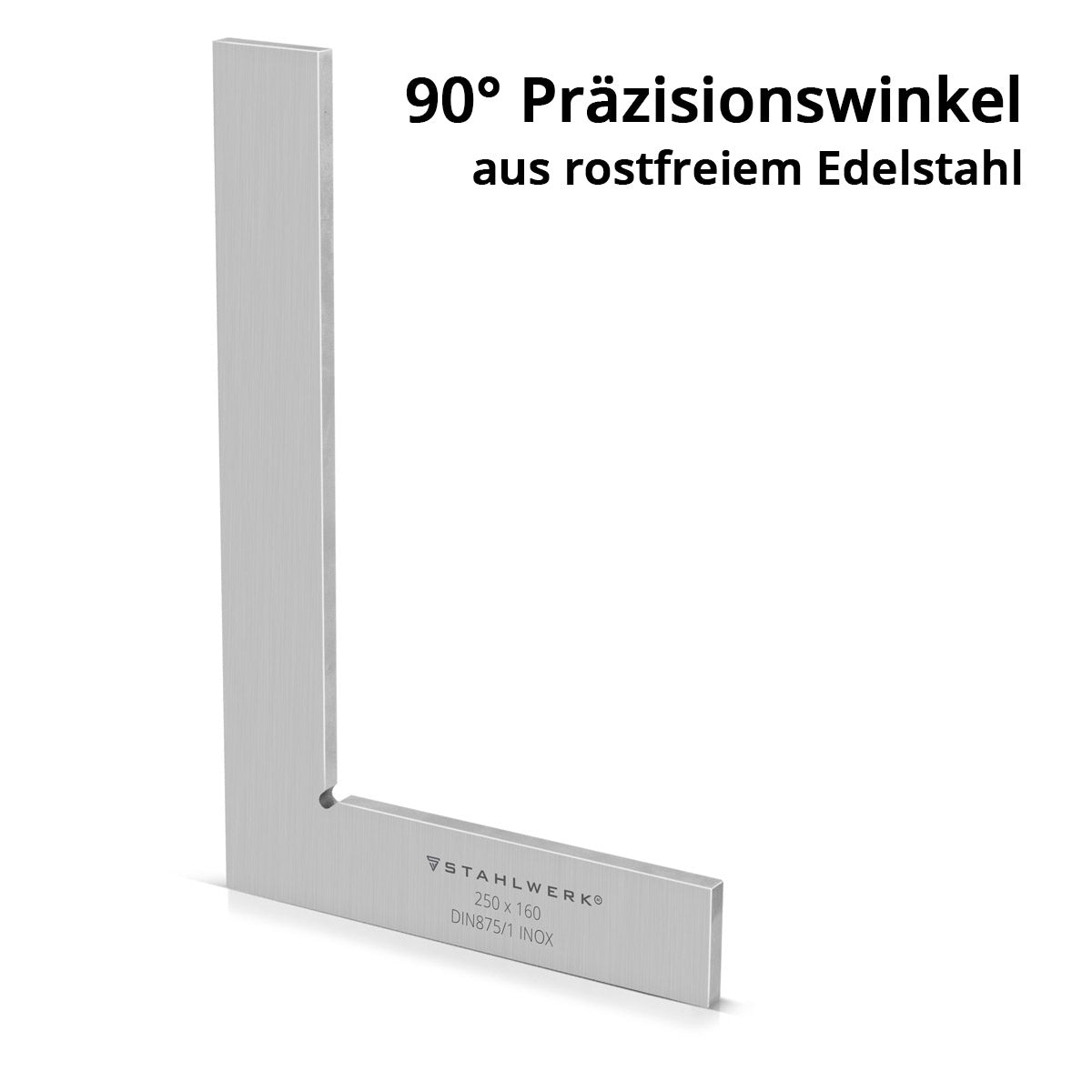 STAHLWERK Flachwinkel 90° 250 x 160 mm DIN 875/1 Kontrollwinkel / Schlosserwinkel / Anschlagwinkel / Präzisionswinkel aus rostfreiem Edelstahl