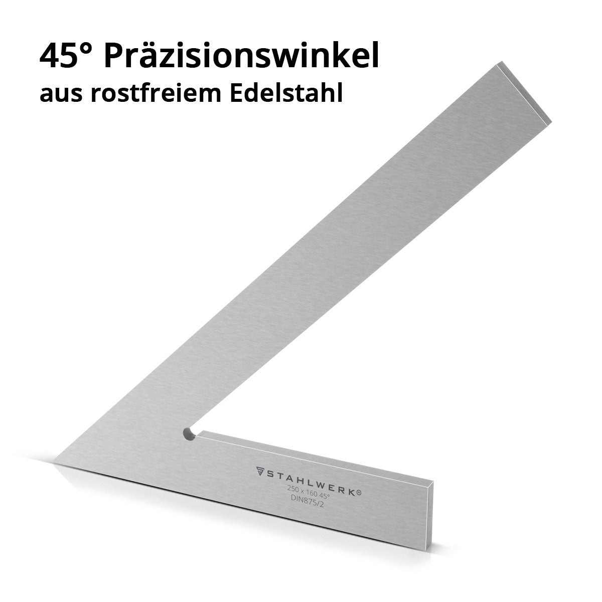 STAHLWERK Spitz-Flachwinkel 45° 250 x 160 mm DIN 875/2 Kontrollwinkel / Schlosserwinkel / Anschlagwinkel / Spitzwinkel / Präzisionswinkel aus rostfreiem Edelstahl & Reißnadel 145 mm