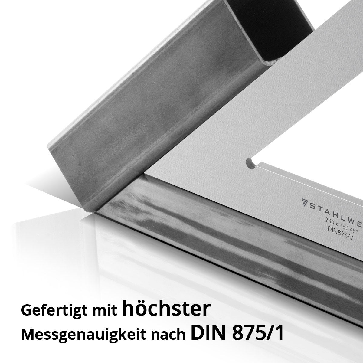 STAHLWERK Spitz-Flachwinkel 45° 250 x 160 mm DIN 875/2 Kontrollwinkel / Schlosserwinkel / Anschlagwinkel / Spitzwinkel / Präzisionswinkel aus rostfreiem Edelstahl & Reißnadel 145 mm
