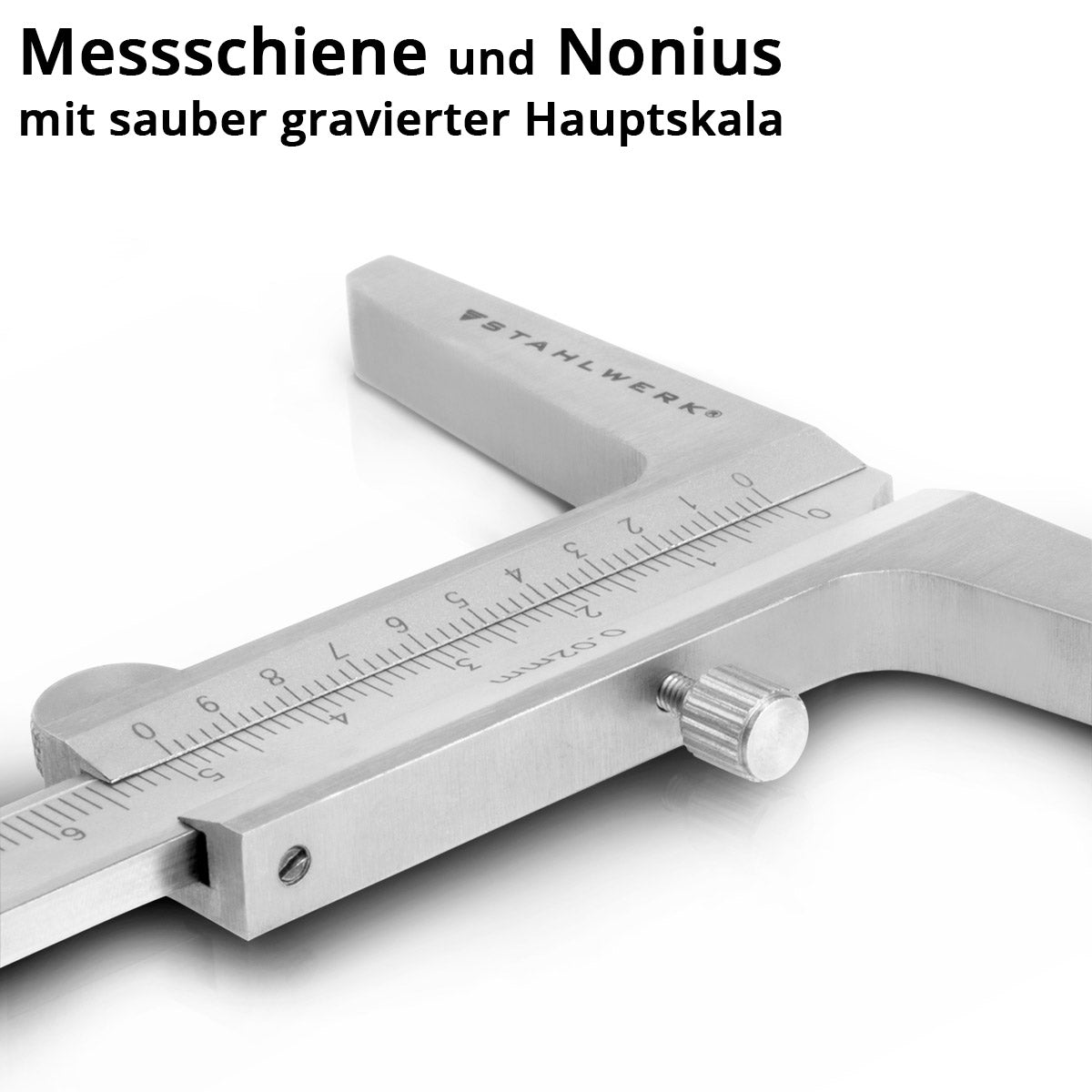 STAHLWERK Tiefenmessschieber 0-200 mm DIN 862 Messschieber / Tiefenlehre / Schieblehre / Messlehre aus rostfreiem Edelstahl mit hochwertigem Kunstleder-Etui
