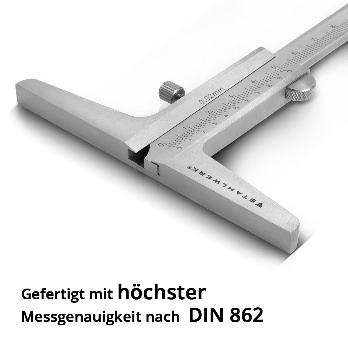 STAHLWERK Tiefenmessschieber 0-200 mm DIN 862 Messschieber / Tiefenlehre / Schieblehre / Messlehre aus rostfreiem Edelstahl mit hochwertigem Kunstleder-Etui