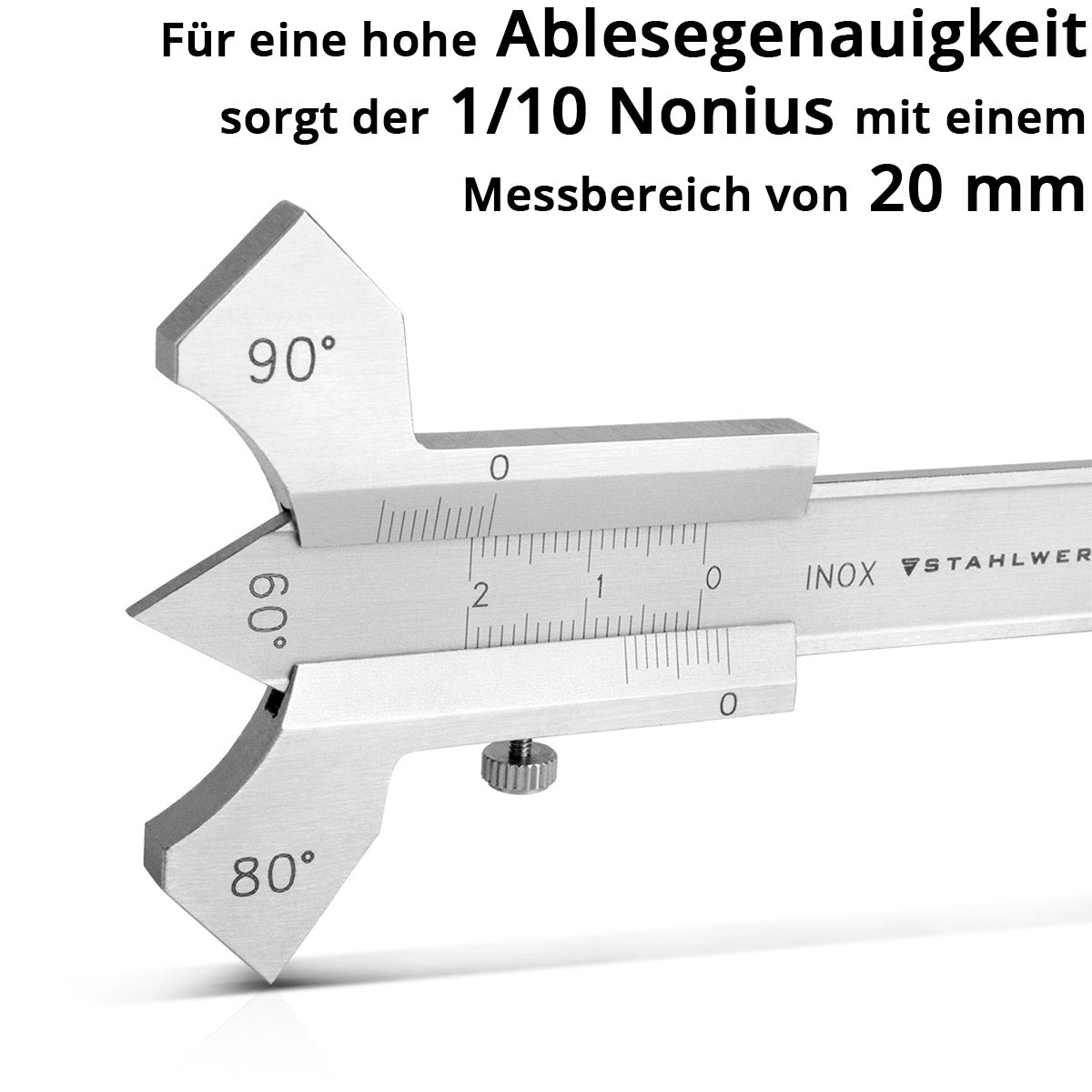 STAHLWERK Schweißnahtlehre 0-20 mm Messlehre für Schweißnähte mit Schieber aus gehärtetem Edelstahl im Kunstleder-Etui