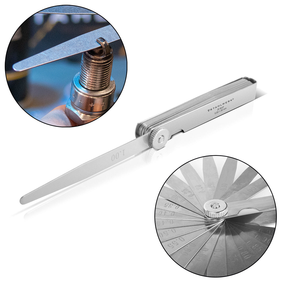 Steelworks sensor teaching 0.05-1 mm 20 precision leaves made of hardened stainless steel according to DIN 2275, metric distance teaching / valve teaching / leaf theory / gaps