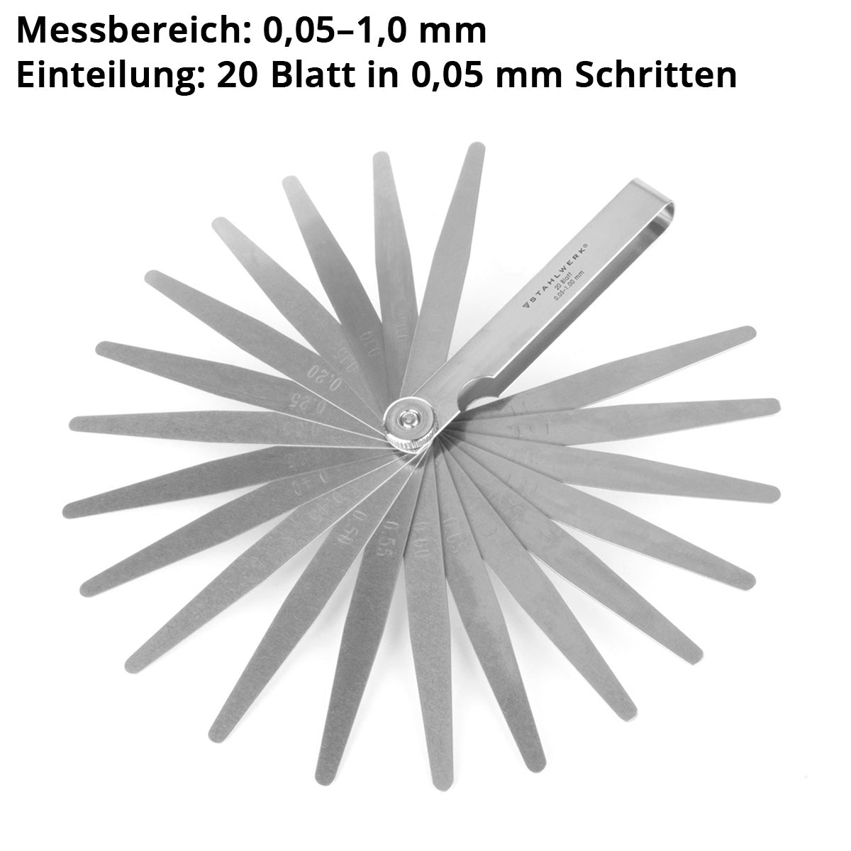 Steelworks sensor teaching 0.05-1 mm 20 precision leaves made of hardened stainless steel according to DIN 2275, metric distance teaching / valve teaching / leaf theory / gaps