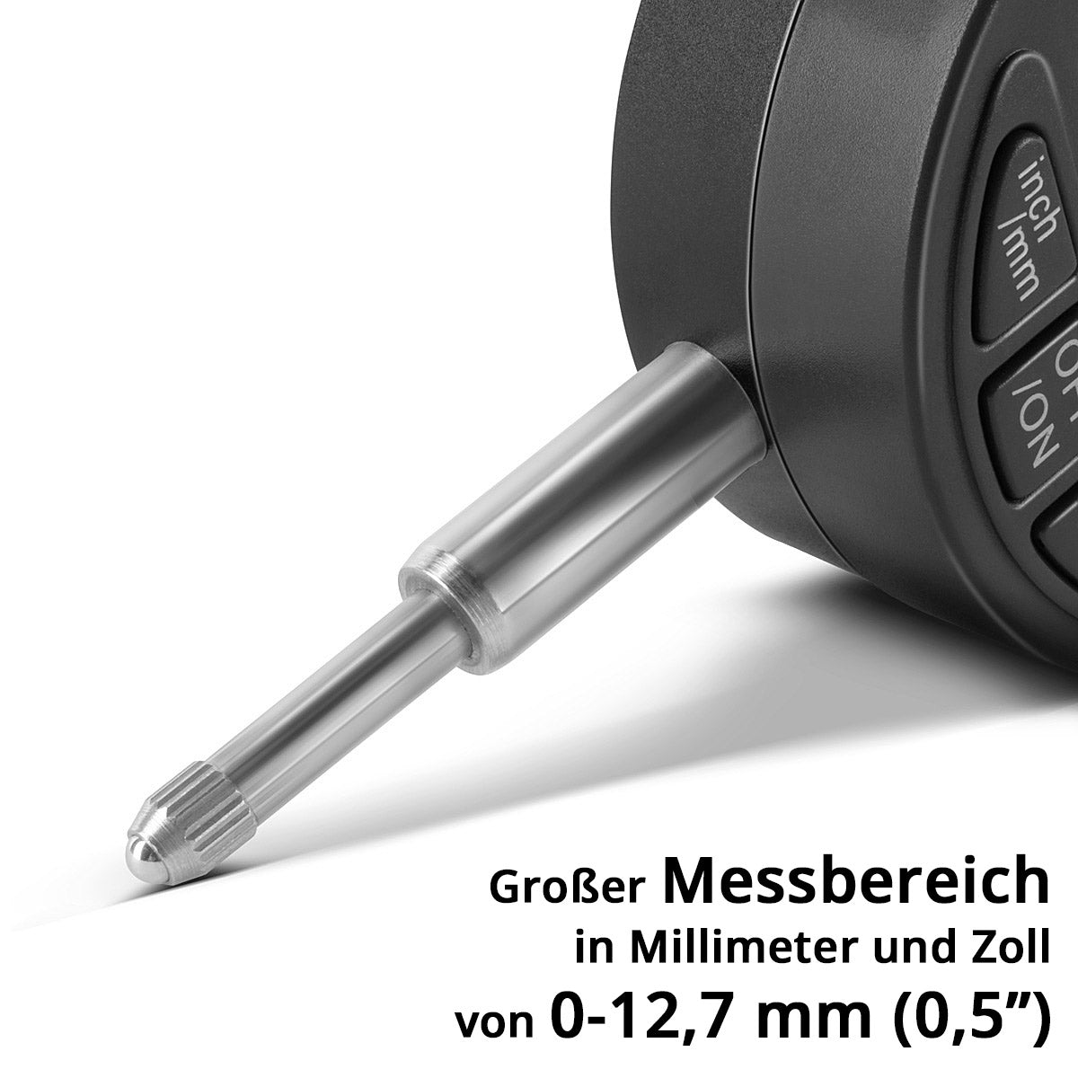 Steelworks Digital dial with 0-12.7 mm (0.5 ") measuring range, measuring button for precision measurements in millimeters and customs